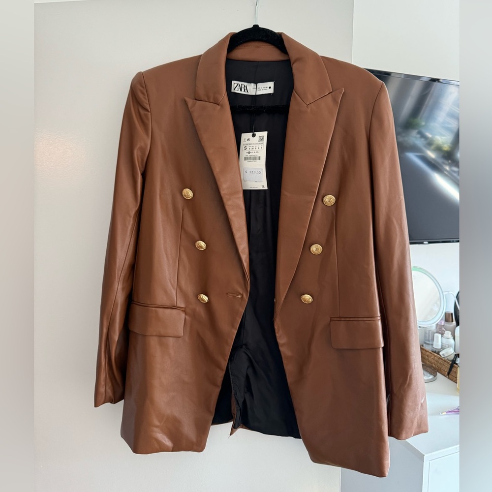 Faux leather blazer